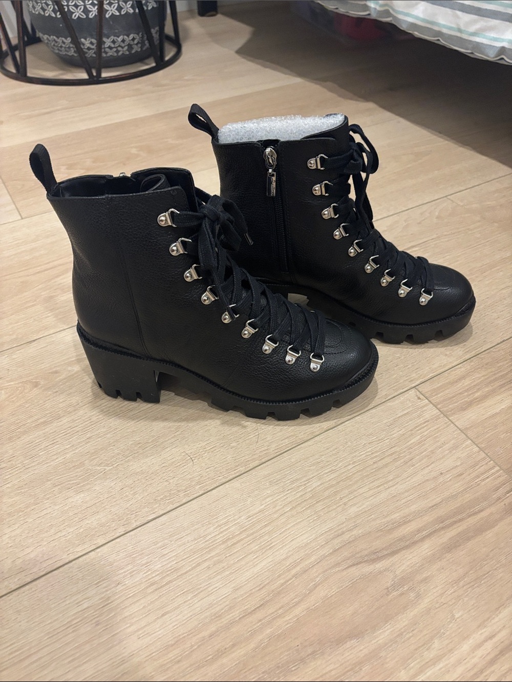 SCHUTZ Black Lace-Up Chunky Lug Heel Combat Boots
